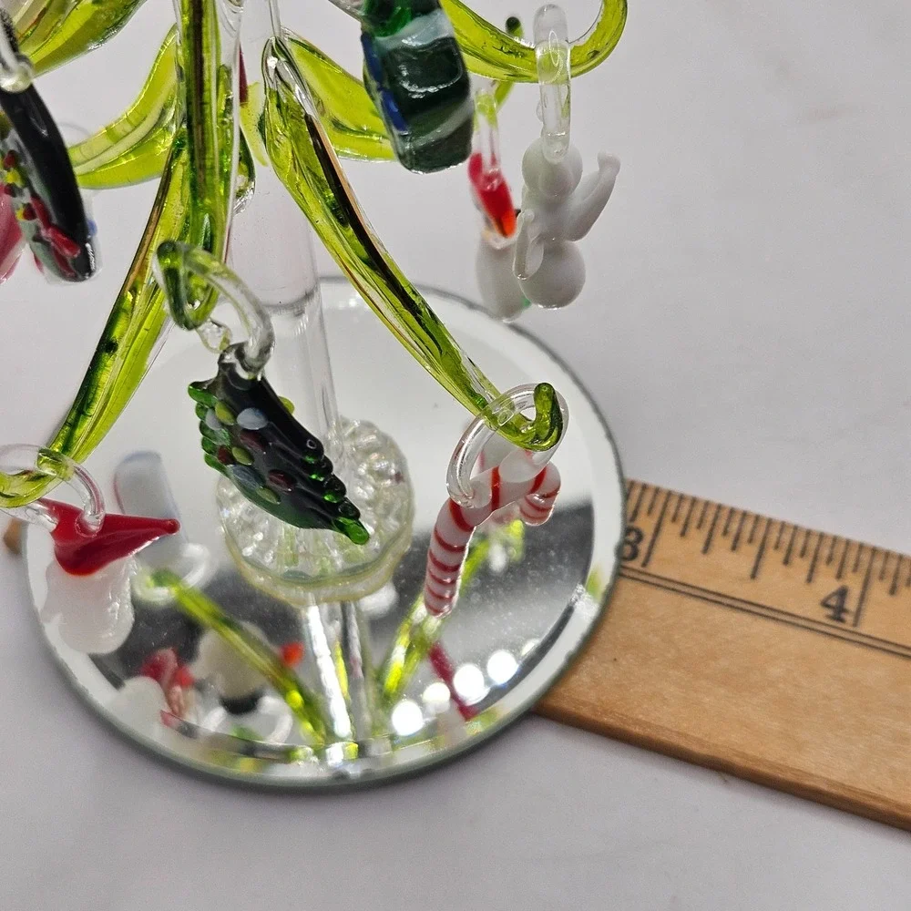 Green Crystal Glass Christmas Tree with Removable Ornaments 6